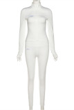 Cream White Casual Sportswear Solid Patchwork Zipper Collar Long Sleeve Two Pieces