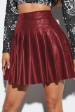 Black Fashion Casual Solid Regular High Waist Pleated Skirt