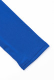 Blå Sexig Print Patchwork Frenulum V-hals långärmad två delar