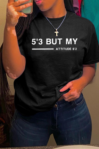 Black Street Daily Print Letter O Neck T-Shirts