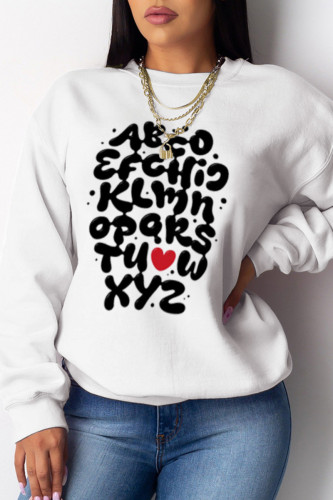 White Fashion Casual Print Letter O Neck Tops