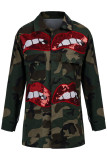 Camouflage Casual Street Print Patchwork Buckle Turndown Collar Outerwear