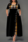 パープルファッションカジュアルプリントパッチワークOネック半袖ドレス