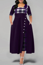 Фиолетовое модное повседневное лоскутное платье с круглым вырезом и коротким рукавом с принтом