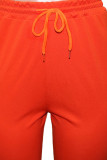 Mandarinenrote, lässige, einfarbige, einfarbige, einfarbige Hose mit hoher Taille und Quasten-Patchwork