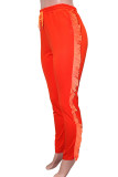Tangerine Red Casual Solid Tassel Patchwork Regular High Waist Pencil Solid Color Bottoms