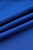 Blu sexy stampa patchwork frenulo scollo a V manica lunga due pezzi