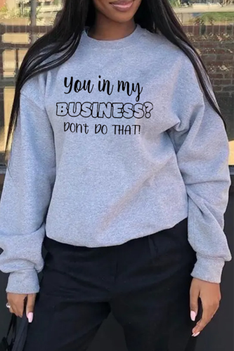 Grey Fashion Street Print Letter O Neck Tops