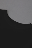 Tops de decote preto moda casual com estampa de letra O