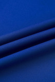 Patchwork com estampa casual azul claro decote em V plus size duas peças