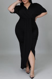 Черные сексуальные сплошные лоскутные асимметричные платья с V-образным вырезом и прямыми большими размерами