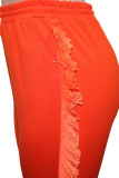 Tangerine Rouge Décontracté Solide Gland Patchwork Régulier Taille Haute Crayon Couleur Unie Bas