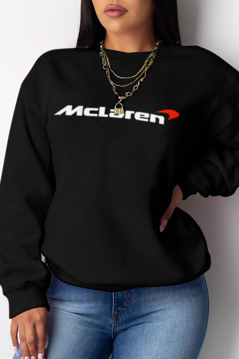 

Black Fashion Sportswear Print Split Joint O Neck Tops