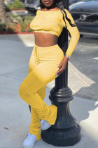 Yellow Sexy Solid Split Joint Off the Shoulder Long Sleeve Two Pieces