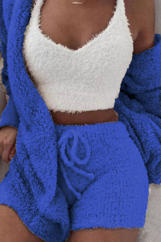 Deep Blue Casual Solid Patchwork Hooded Collar Long Sleeve Three Pieces