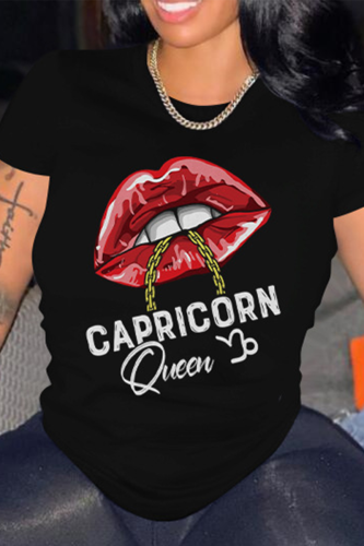Black Fashion Daily Print Patchwork O Neck T-Shirts