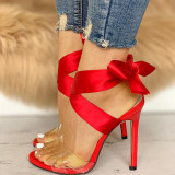 Красные модные повседневные сандалии на высоком каблуке с лоскутными повязками