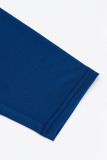 Azul estampado casual patchwork decote em v plus size duas peças