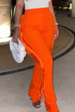 Rojo mandarina Casual Sólido Borla Patchwork Regular Cintura alta Lápiz Pantalones de color sólido
