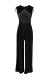 Schwarze Sexy Solid Patchwork Hot Drill O Neck Plus Size Jumpsuits