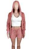 Orange Pink Casual Solid Patchwork Hooded Collar Long Sleeve Three Pieces