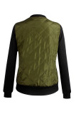 Green Fashion Casual Patchwork Cardigan Zipper Collar Outerwear