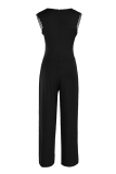 Svart Sexig Solid Patchwork Hot Drill O Neck Plus Size Jumpsuits