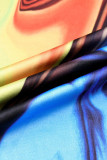 Синий сексуальный принт в стиле пэчворк уздечка с V-образным вырезом и длинными рукавами из двух частей