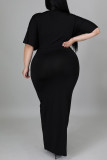 Vestidos pretos sexy sólidos patchwork assimétrico decote em V reto plus size