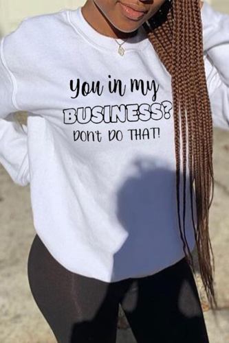 White Fashion Street Print Letter O Neck Tops