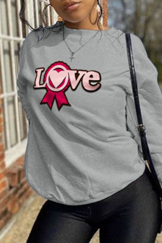 Grey Fashion Street Print Patchwork O Neck Tops