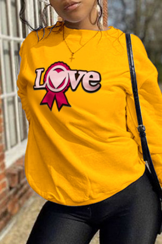 Yellow Fashion Street Print Patchwork O Neck Tops