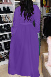 Solido casual alla moda viola con abiti a maniche lunghe con colletto rovesciato e cintura