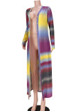 Multicolor Casual Striped Print Patchwork Outerwear