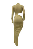 Сексуальная однотонная юбка цвета шампанского с вырезом в стиле пэчворк и круглым вырезом на один шаг, платья-юбки
