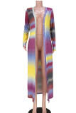 Multicolor Casual Striped Print Patchwork Outerwear