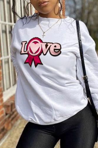 White Fashion Street Print Patchwork O Neck Tops