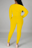 Earth Yellow Fashion Casual Print Basic O-Ausschnitt Langarm Zweiteiler
