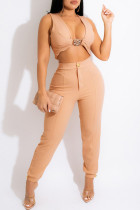 Apricot Fashion Sexy Solid Cardigan Hose mit V-Ausschnitt, ärmellos, zweiteilig