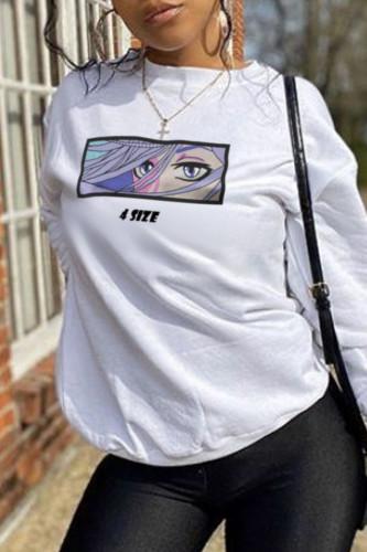 White Vintage Cute Character Patchwork O Neck Tops