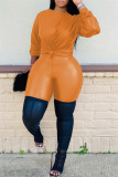 Orange Fashion Casual Solid Basic O-Ausschnitt Langarm Zweiteiler