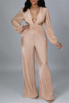 Apricot Fashion Casual Solide Ausgehöhlter V-Ausschnitt Regular Jumpsuits
