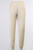 Pantalones informales con estampado callejero y estampado de patchwork, sueltos, de cintura alta, con posicionamiento recto, color albaricoque