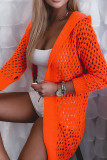 Vêtement d'extérieur décontracté solide évidé patchwork col à capuche orange