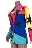 Многоцветная повседневная верхняя одежда с воротником-стойкой и пуговицами с уличным принтом в стиле пэчворк