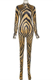 Gold Fashion Casual Print Basic Turtleneck Skinny Jumpsuits