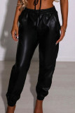Pantalon taille haute noir mode décontracté solide basique régulier
