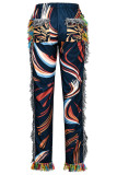 Pantalones rectos con flecos de patchwork para adultos de Fashion Street