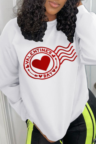 White Fashion Sportswear Print Patchwork O Neck Tops