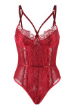 Red Sexy Living Solid Patchwork See-through Backless Lingerie